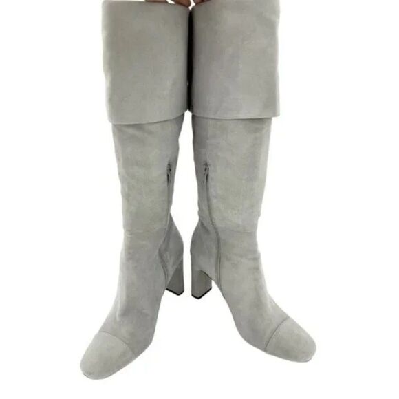 SOMETHING NAVY Mia Boots Light Grey Suede Leather Knee High SZ 8.5M New (NIB) - Picture 1 of 10